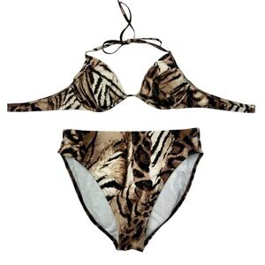 VTG Victoria's Secret Y2K Gel Push Up
Animal Print Bikini Set Halter
